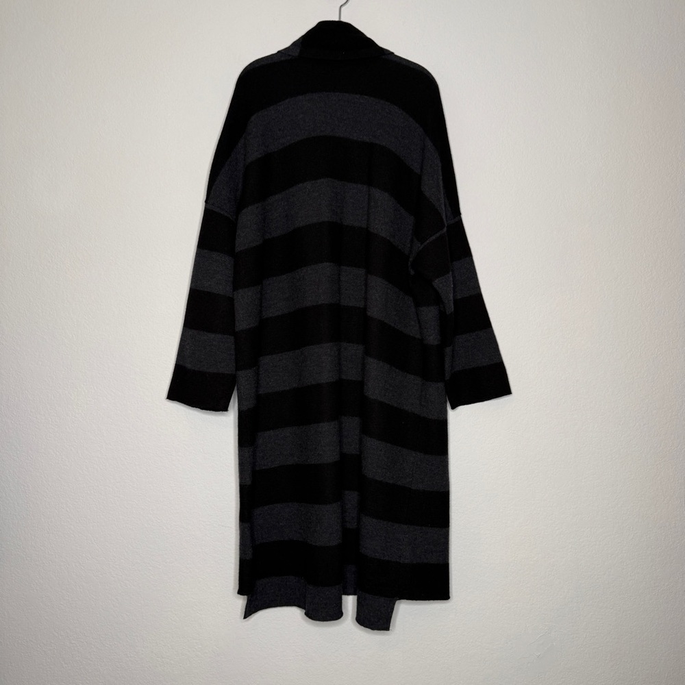 Eileen Fisher Merino Wool Striped Cardigan Black Gray Open Front Oversized L - Picture 5 of 8